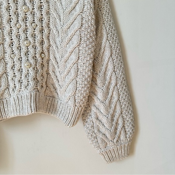 Rebecca Minkoff Blake Pearl Embellished Cable Knit Sweater in Cream Size Medium - Picture 8 of 12
